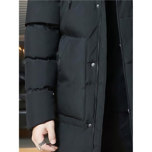 Men's Sleek Black Longline Hooded Puffer Coat - Brand New - Picture 3 of 5